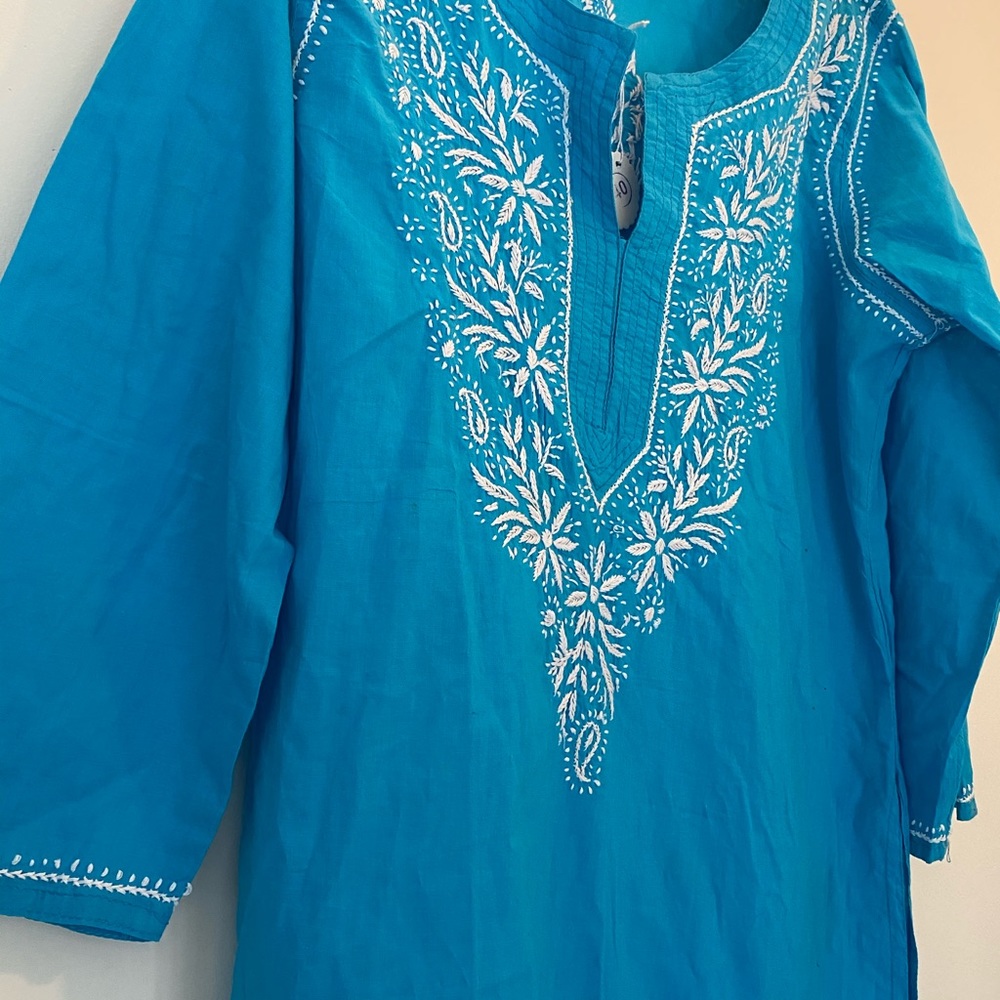 Boho Tunic Turquoise Blue Reworked Vintage - Picture 5 of 9